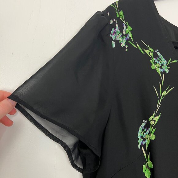 NWT Tendency Fit & Flare Midi Dress Black Purple Green Flutter Sleeve XL mc - Picture 4 of 6